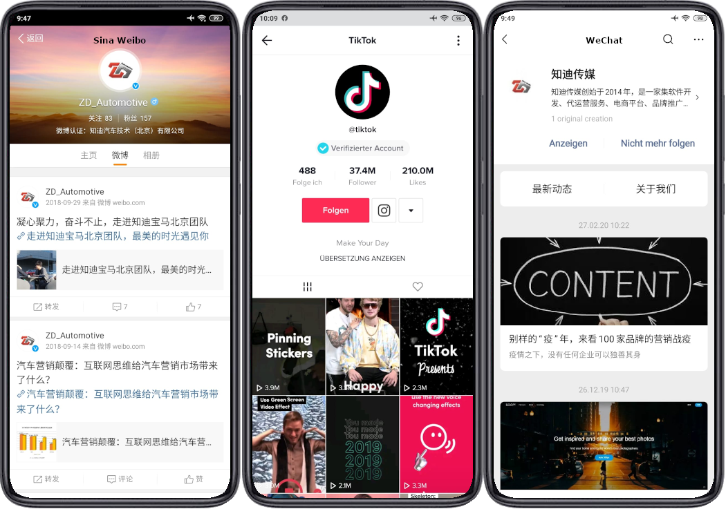 Social media platforms - Sina Weibo, TikTok and WeChat/ Social-Media-Plattformen -  Sina Weibo, Tiktok und WeChat